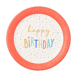Talerz papierowy okrągły "Happy Birthday" śr. 23 cm 10 szt.