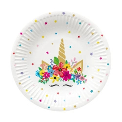 Talerz papierowy okrągły "Unicorn Party" śr. 18 cm 8 szt.